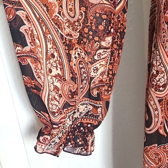 Shein Rust & Black Paisley Midi-Dress, Wide Belt, Bishop Sleeves Sz 12,XL, NWOT - Picture 7 of 13